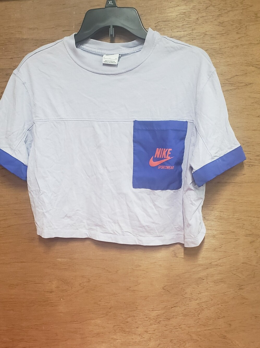 Nike Sportswear Lavender Cropped Tee with Royal Blue Pocket & Cuffs Small